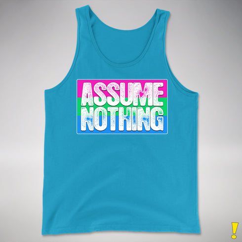 Assume Nothing Polysexual Pride Flag Premium Tank Top - Neon Blue